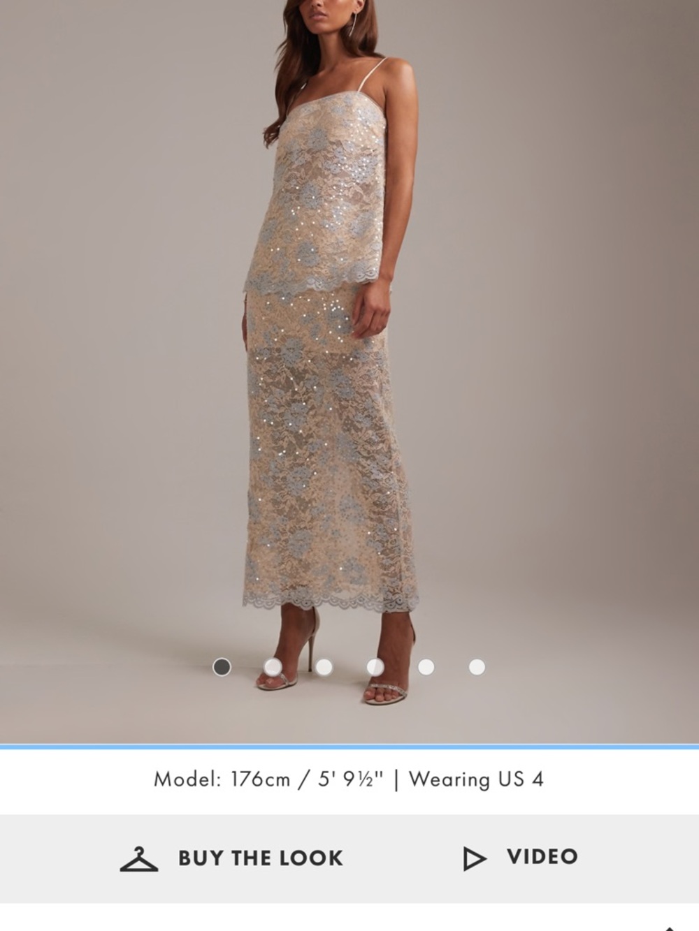 ASOS Beige and Silver Lace Sequin Slip Dress